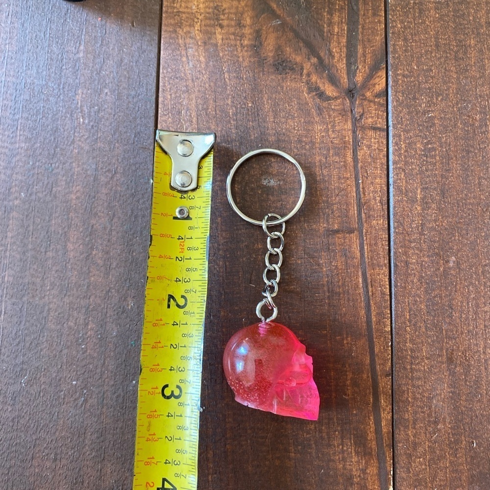 Handmade Resin Clear Pink Skull 3” Keychain Gothic Backpack Bag Charm NEW - Picture 7 of 9